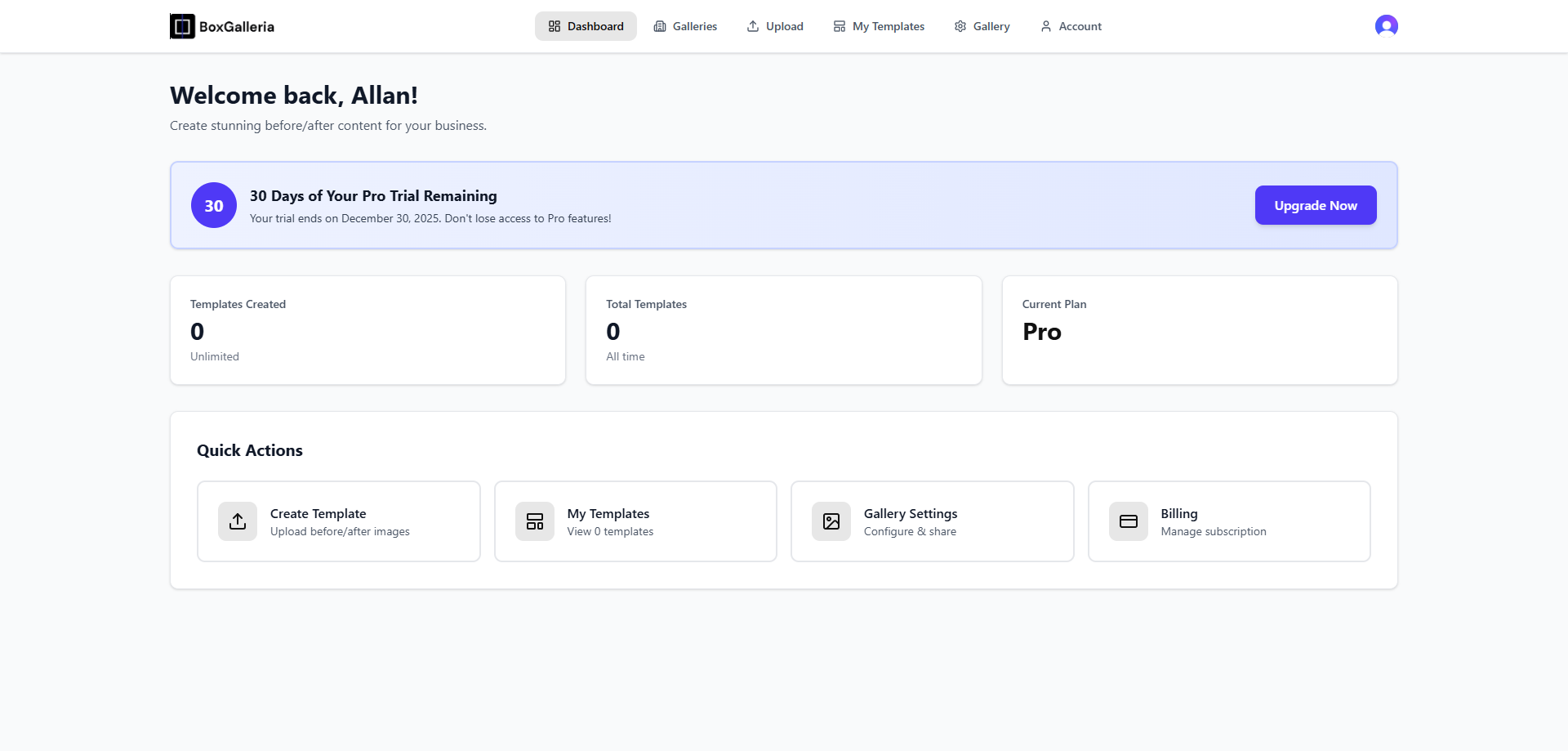 BoxGalleria dashboard preview